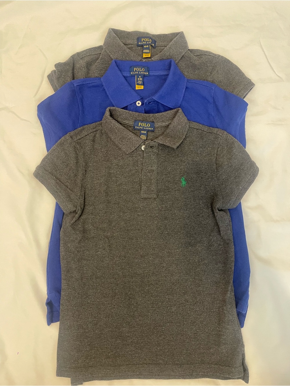 Polo Ralph Lauren Girls- M 8-10 Polo Shirts Lot of 3 Blue Gray Short Sleeve